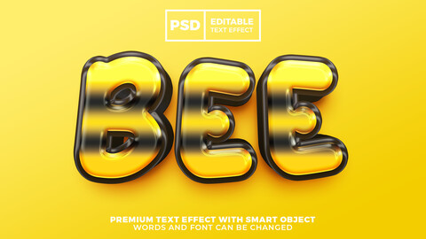 3D Bee. PSD fully editable text effect. Layer style PSD mockup template