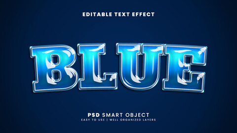 3D Blue. PSD fully editable text effect. Layer style PSD mockup template