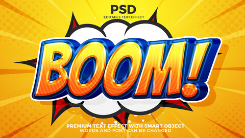 3D Boom. PSD fully editable text effect. Layer style PSD mockup template