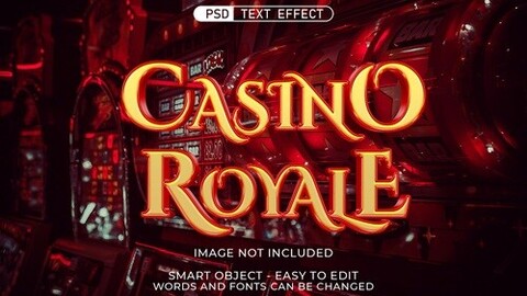 3D Casino Royale. PSD fully editable text effect. Layer style PSD mockup template