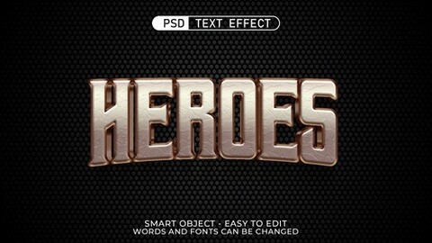 3D Heroes. PSD fully editable text effect. Layer style PSD mockup template