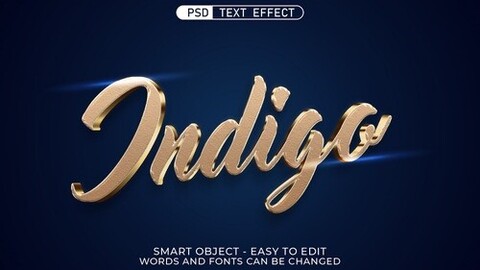 3D Judigo. PSD fully editable text effect. Layer style PSD mockup template