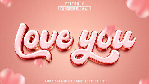 3D Love You. PSD fully editable text effect. Layer style PSD mockup template