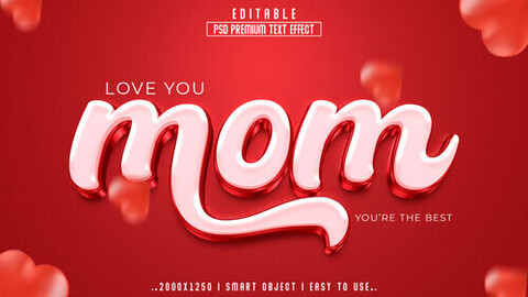 3D Mom. PSD fully editable text effect. Layer style PSD mockup template