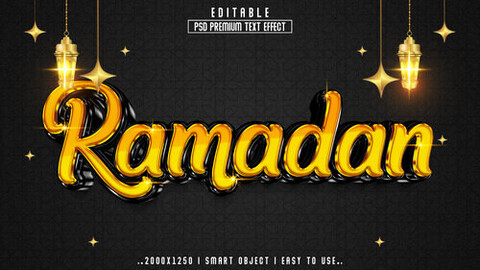 3D Ramadan. PSD fully editable text effect. Layer style PSD mockup template