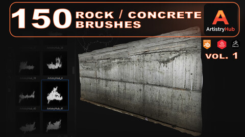 150 Rock and Concrete Brushes for Substance Painter, Blender and ZBrush (COUPON Applied)