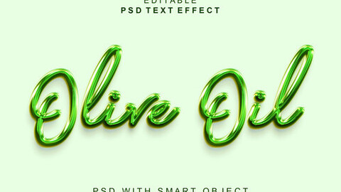 3D Olive Oil. PSD fully editable text effect. Layer style PSD mockup template