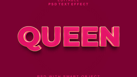 3D Queen. PSD fully editable text effect. Layer style PSD mockup template