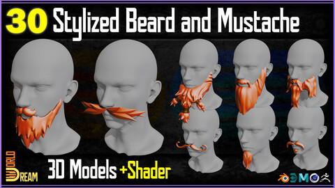 30 Stylized Beard and Mustache 3D Models