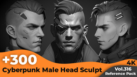 +300 Cyberpunk Male Head Sculpt Reference Images(4k)