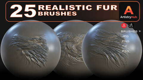 25 Realistic Fur Brushes for Zbrush, Substance Painter and Blender (COUPON Applied)