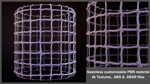 Seamless PBR Customizable Stylized Net Material Textures (knitted, rope, neting, stylized)