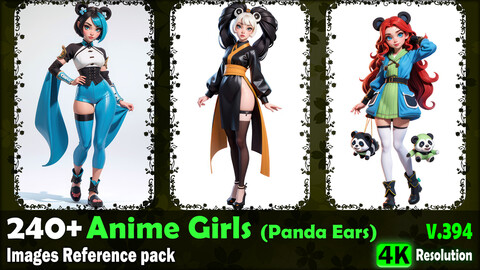 240+ Anime Girls (Panda Ears) Images Reference Pack - 4K Resolution - V.394