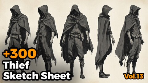 +300 Thief Sketch Sheet Reference Images(4k)