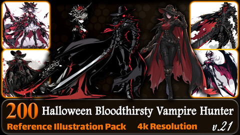 200 Anime Halloween Bloodthirsty Vampire Hunter (Full Body) Reference Pack | 4K | v.21