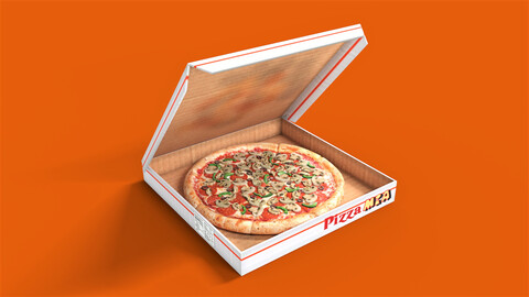 Pizza With Box Low-poly Game ready 3D model I American Food