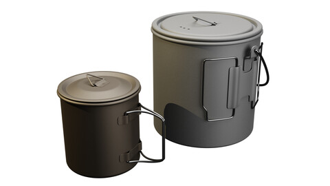 Metallic Camping Food Container & Metallic Mug 3D Models