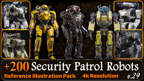 200 Fantasy Security Patrol Robots Reference Pack | 4K | v.29