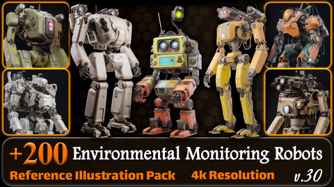 200 Fantasy Environmental Monitoring Robots Reference Pack | 4K | v.30