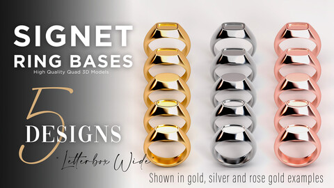 5 High Quality OBJ Signet Ring Bases - "LetterBox Wide" design