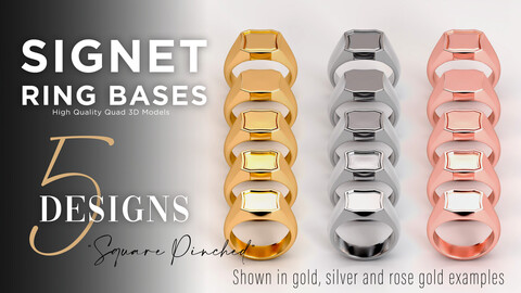 5 High Quality OBJ Signet Ring Bases - "Square Pinched" design