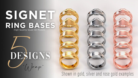 5 High Quality OBJ Signet Ring Bases - "Wrap" Design