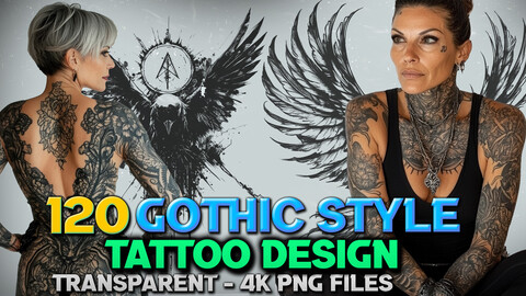 120 Gothic Style Tattoo Design and Print Art( PNG Files )-4K- High Quality