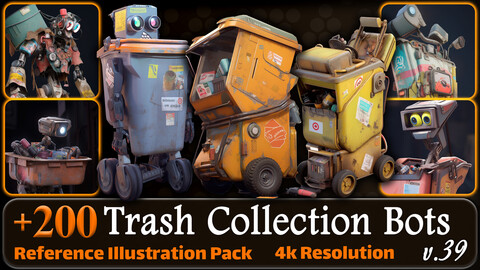 200 Fantasy Trash Collection Bots Reference Pack | 4K | v.39