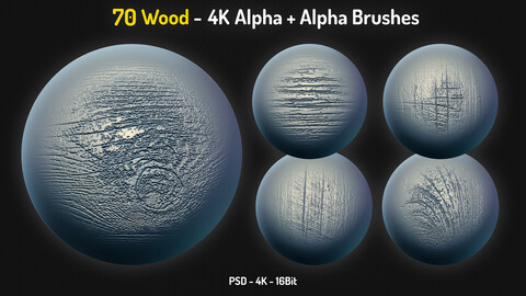 70 Wood Alpha Brushes + 70 4K PSD Alphas - Vol.5