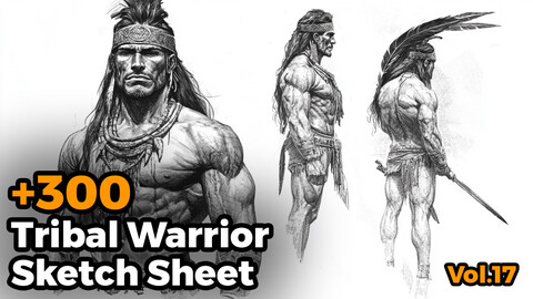 +300 Tribal Warrio Sketch Sheet Reference Images(4k)