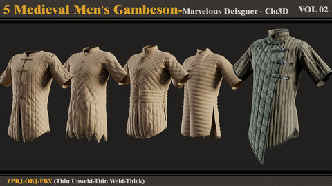 5 Medieval Men Gambesons/Marvelous Designer-Clo3D(ZPRJ + FBX + OBJ)-VOL2