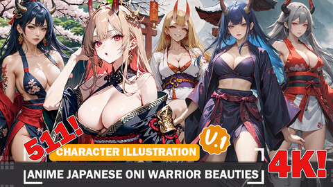 511 Anime Japanese Oni Warrior Beauties Diverse Outfit Character Design Reference Art V1 4K