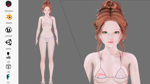 Bikini 0014 - UE5 - Unity - Blender - Animated - Realistic Female  - link in description