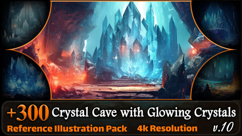 300 Crystal Cave with Glowing Crystals Reference Pack | 4K | v.10