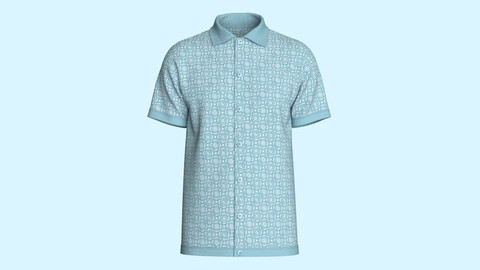 Men Printed-7 Buttons Polo Shirt