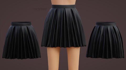 Pleated Leather Mini Skirt 3D Model