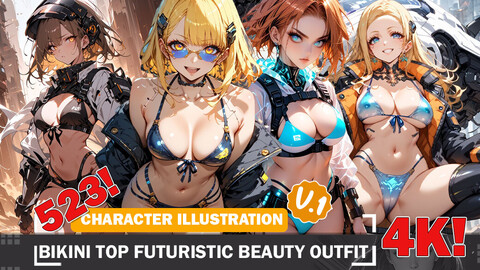 523 Anime Bikini Top Futuristic Beauty Diverse Outfit Character Design Reference Art V1 4K