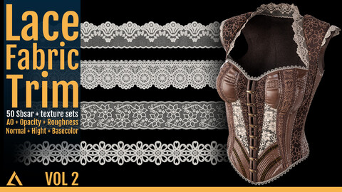 50 Lace Fabric Trim Materials (SBSAR + Textures) - VOL02