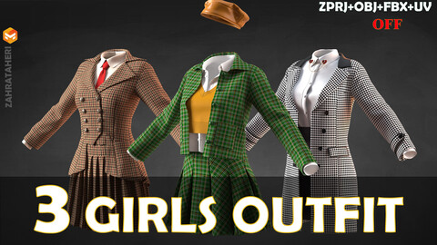 GIRLS OUTFIT(Clo3D Project + OBJ +FBX)