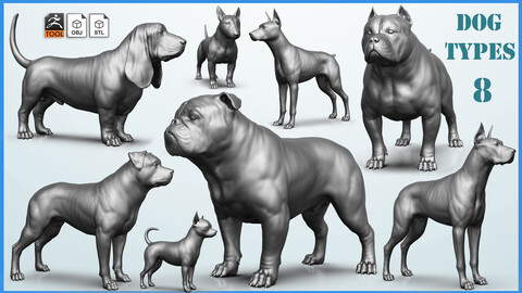 Dog breed collection - 8 types of dogs ZTL+OBJ+STL