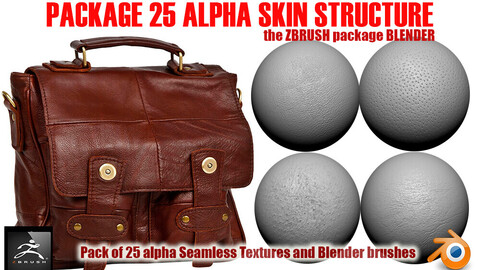 Package of 25 ZBRUSH alphas and brushes - leather for furniture, clothing, accessories