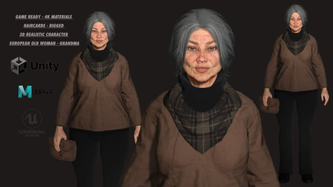 AAA 3D REALISTIC CHARACTER - EUROPEAN OLD WOMAN / GRANDMA / OLD PEOPLE