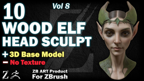 10 ZB ART Wood Elf Head Sculpt (3D Base Model) - Vol 8