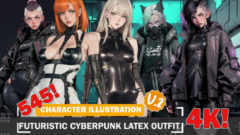 545 Anime Futuristic Cyberpunk Diverse Latex Outfit Character Design Reference Art V2 4K