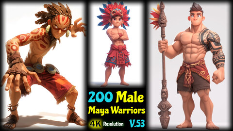 200 Male Maya Warriors - 4K Resolution - V.53