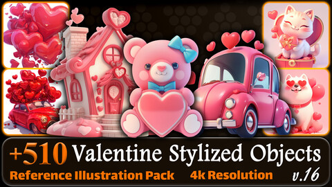 510 Valentine Stylized Objects Reference Pack | 4K | v.16