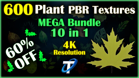 600 Realistic and Stylized Plants / Leaves / Branches / Grass - PBR Textures (MEGA Bundle)