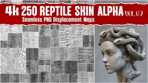 Reptile Skin Alpha |Seamless PNG Displacement Maps