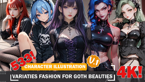 533 Varieties of Fashion from sexy to beauty for Goth Diverse Outfit Character Design Reference Art V1 4K