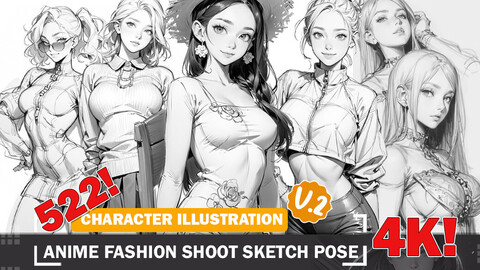 522 Various Anime Fashion Shoot Sketch Pose Characters Reference Intricate Designs and Designs Reference Art V2 4K